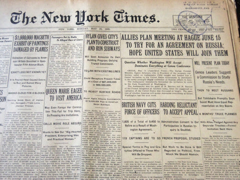 1922 MAY 15 NEW YORK TIMES - ALLIES PLAN MEETING AT HAGUE JUNE 15 - NT 5817