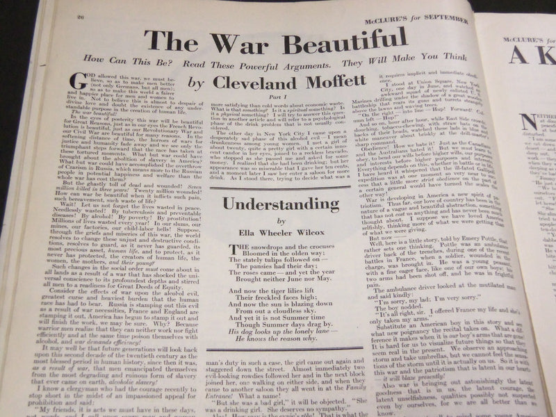 1917 SEPTEMBER MCCLURE'S MAGAZINE - NEYSA MCMEIN COVER - ELLA WILCOX - ST 6939
