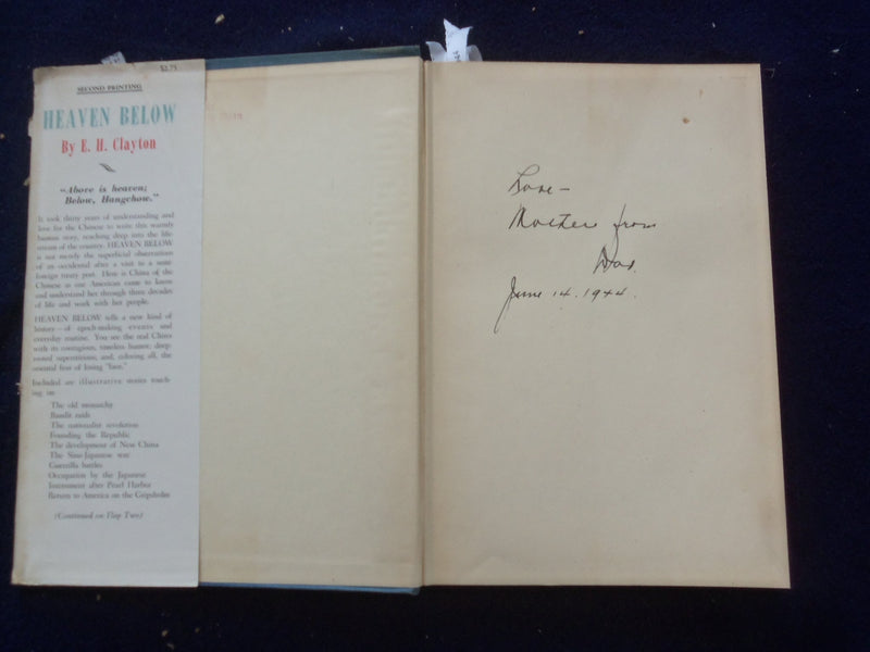 1944 HEAVEN BELOW HARDCOVER BOOK BY E. H. CLAYTON - KD 8627