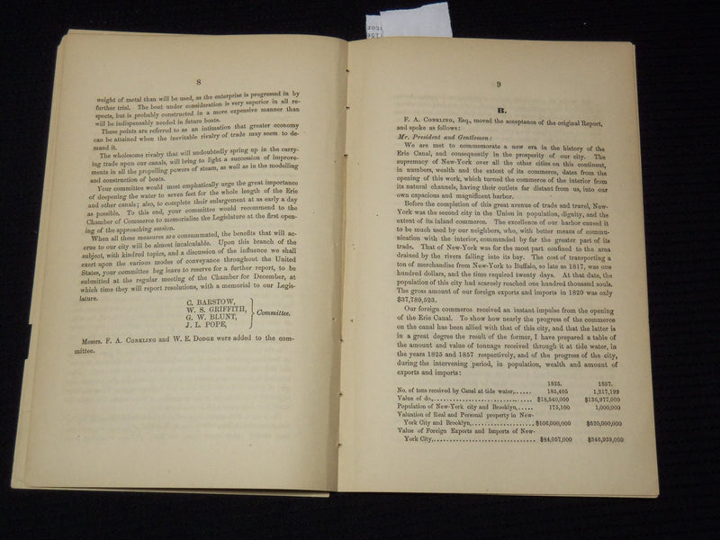 1858 NEW YORK REPORT OF A COMMITTEE OF THE CHAMBER OF COMMERCE - J 9580