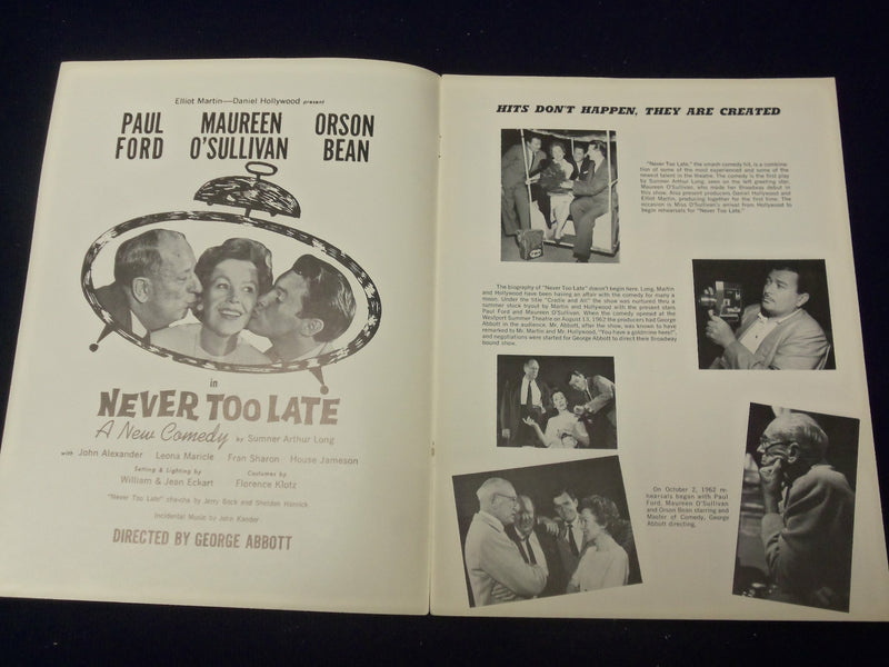 1960'S NEVER TOO LATE SOUVENIR SHOW PROGRAM - MAUREEN O'SULLIVAN - J 5002