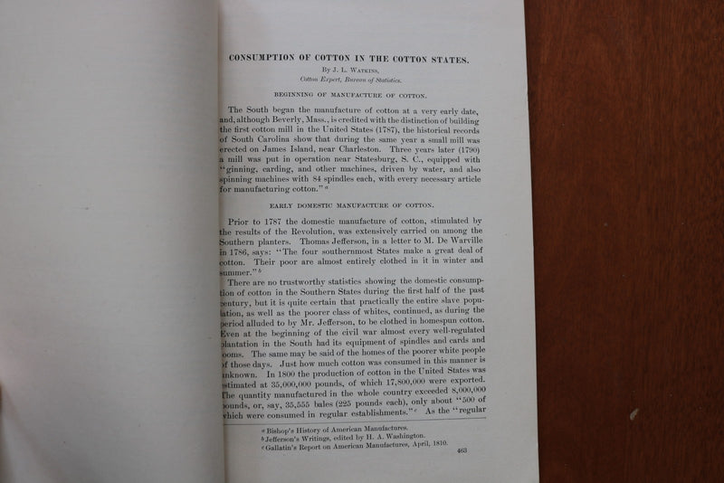1903 CONSUMPTION OF COTTON IN THE COTTON STATES - SOFTCOVER BOOK - K 3182