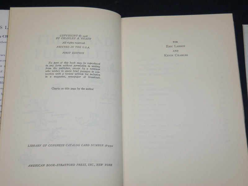1958 THIS LAND FULFILLED BOOK INSCRIBED BY CHARLES A. BRADY - FIRST EDN - D 422