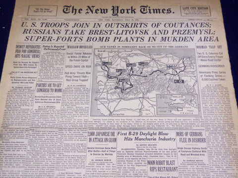 1944 JUL 29 NEW YORK TIMES U. S. TROOPS JOIN IN OUTSKIRTS OF COUTANCES - NT 1648