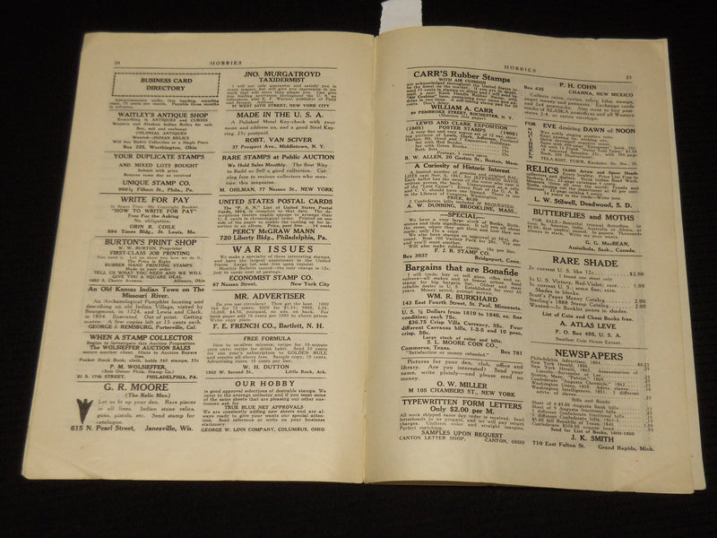 1919 OCTOBER HOBBIES MAGAZINE - PERCY MCGRAW MANN - VOLUME 2 NO. 1 - SP 4863A