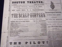 1869 JANUARY 2 BOSTON THEATRE ANNOUNCEMENT - SCALP HUNTERS - DAVENPORT - J 5393