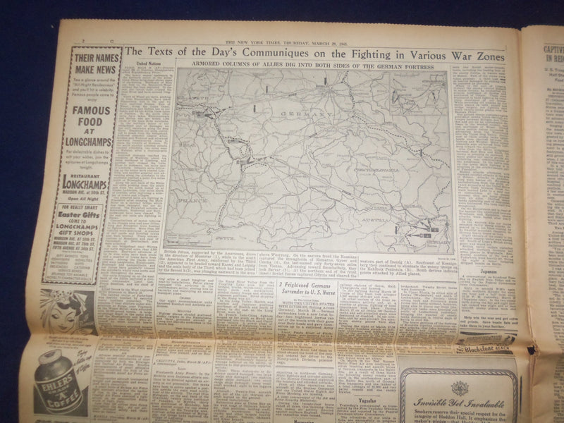 1945 MARCH 29 NEW YORK TIMES - 1ST AND 3D ARMIES DRIVE TOWARD LEIPZIG - NP 6680