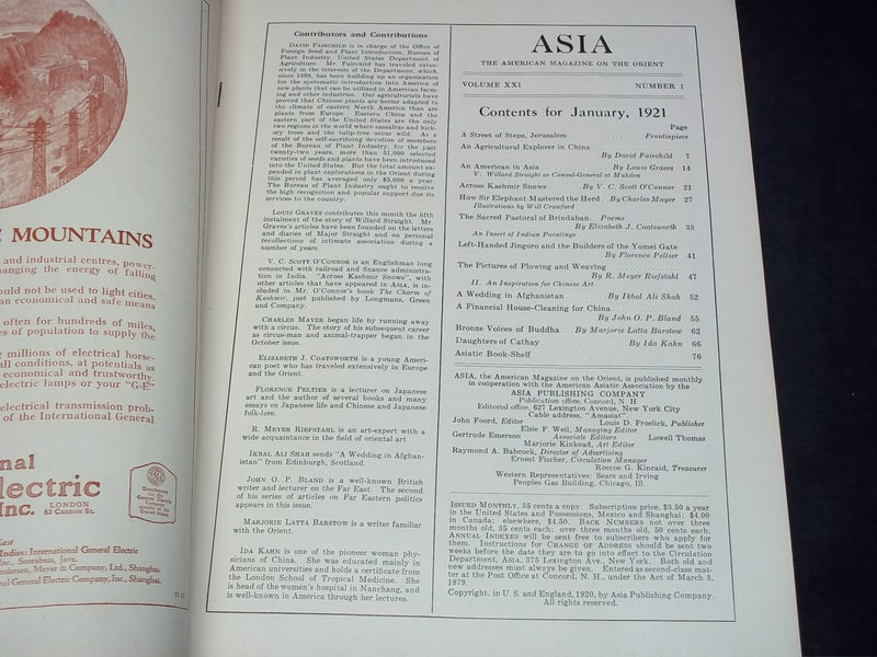 1921 JANUARY ASIA MAGAZINE - JERUSALEM - CHINA - ST 6161