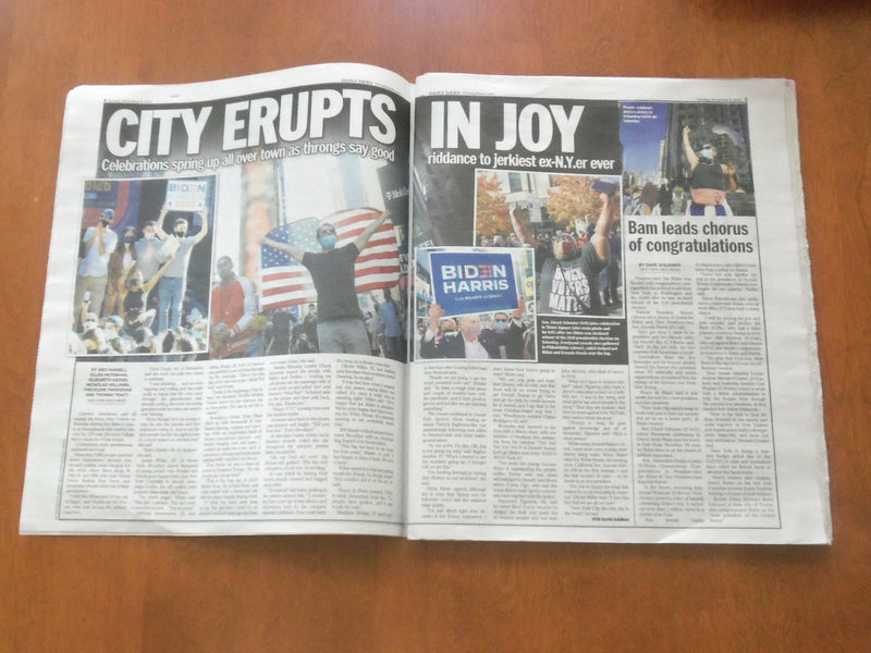 2020 NOVEMBER 8 NEW YORK DAILY NEWS NEWSPAPER- JOE BIDEN & KAMALA HARRIS ELECTED