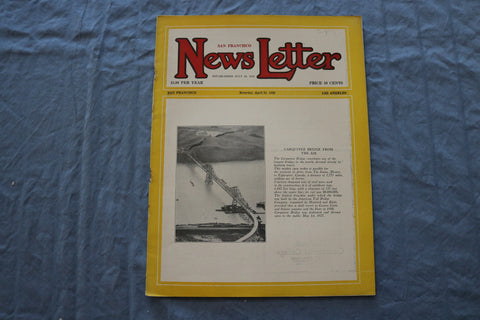 1928 APRIL 22 SAN FRANCISCO NEWS LETTER MAGAZINE - CARQUINEZ BRIDGE - ST 5509M