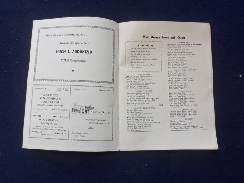 1958 NOV 1 HIGH SCHOOL FOOTBALL PROGRAM - WEST ORANGE VS. BLOOMFIELD - J 8446