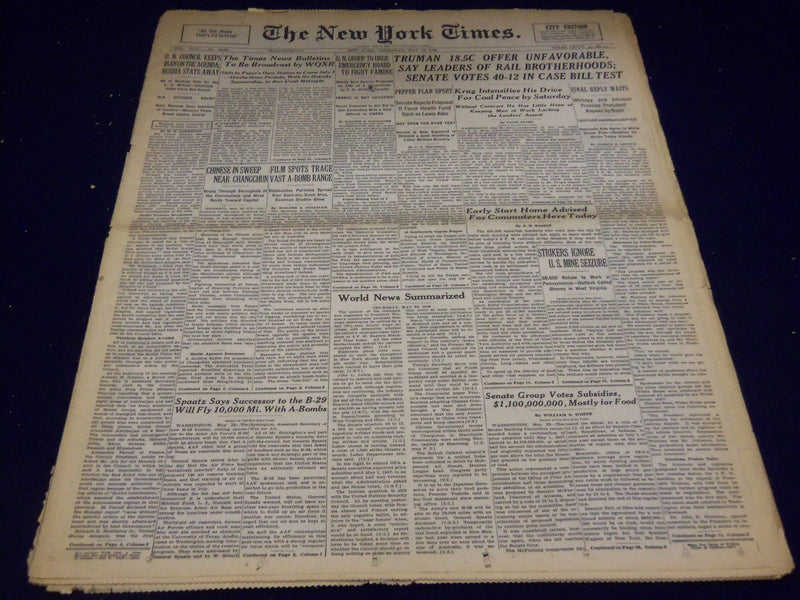 1946 MAY 23 NEW YORK TIMES - KRUG INTENSIFIES DRIVE FOR COAL PEACE - NT 3253