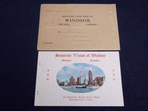 1940'S SOUVENIR VIEWS OF WINDSOR ONTARIO BOOK WITH ENVELOPE - J 8532