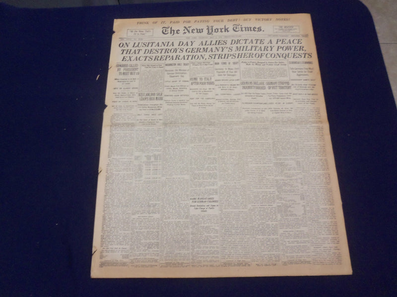 1919 MAY 8 N.Y. TIMES-ON LUSITANIA DAY ALLIES DICTATE A PEACE-BAUM DEAD- NT 9241