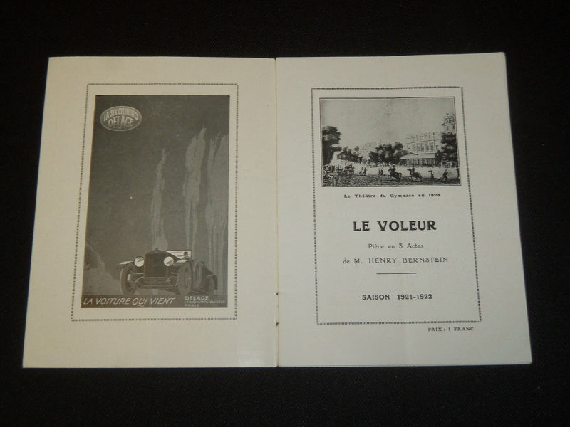 1921-1922 LE VOLEUR FRENCH THEATRE PROGRAM- HENRY BERNSTEIN - J 5385