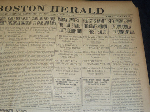 1906 SEPTEMBER 27 THE BOSTON HERALD - HEARST NAMED FOR GOVERNOR - BH 97