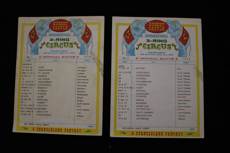 1978 HUBERT CASTLE CIRCUS OFFICIAL ROUTE CARDS - LOT OF 6 - K 1919