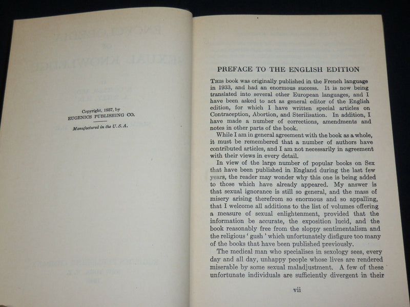 1940 ENCYCLOPEDIA OF SEXUAL KNOWLEDGE BOOK BY COSTLER & WILLY - KD 6447