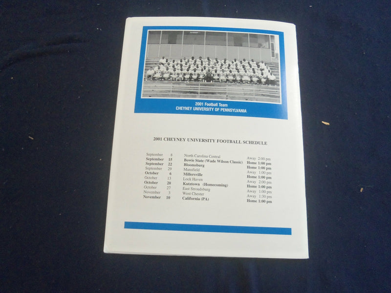2001 OCT 20 FOOTBALL PROGRAM - CHEYNEY UNIVERSITY VS. KUTZTOWN UNIV - ST 6583Q