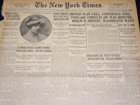 1923 JANUARY 5 NEW YORK TIMES - PRINCE OF WALES TO WED BOWES - LYON - NT 7889