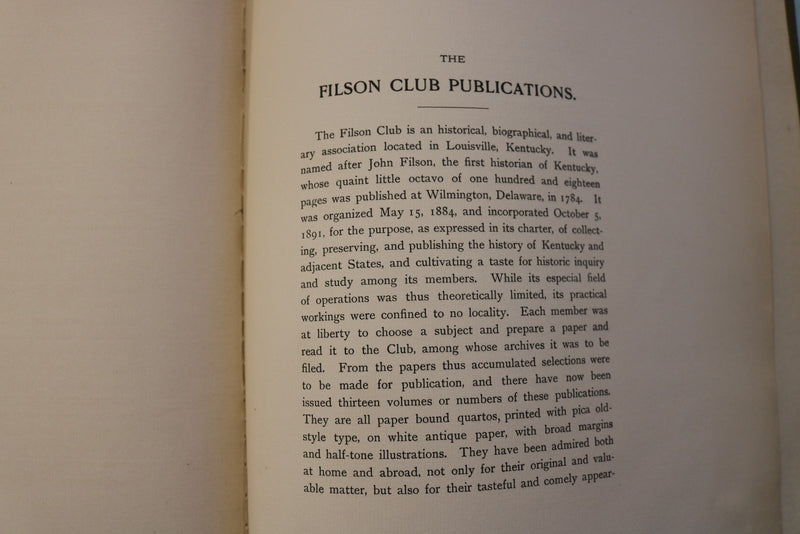 1898 FILSON CLUB #13 FIRST EXPLORATIONS OF KENTUCKY HARDCOVER BOOK - KD 9717