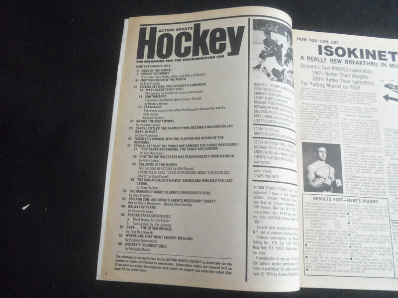 1974 MARCH ACTION SPORTS HOCKEY MAGAZINE - PHIL ESPOSITO COVER - B 6235N