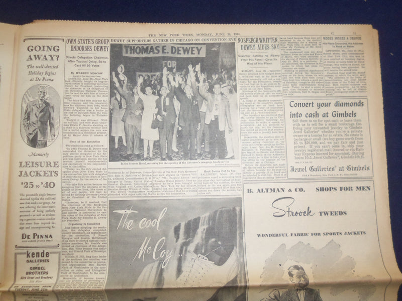 1944 JUNE 26 NEW YORK TIMES -AMERICANS IN CHERBOURG, FIGHT WAY TO DOCKS- NP 6578