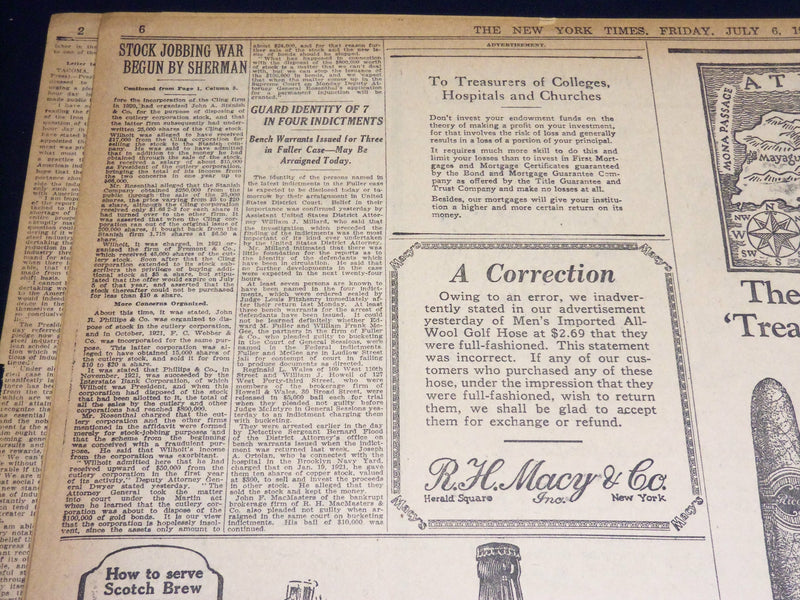1923 JULY 6 NEW YORK TIMES NEWSPAPER - MAY BREAK EVEN ON DEMPSEY BOUT - NT 7739