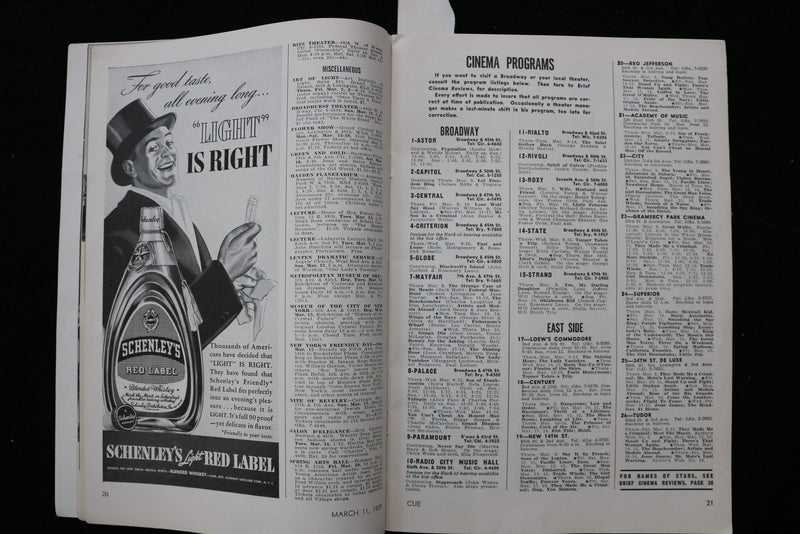 1939 MARCH 11 CUE MAGAZINE - MANHATTAN EDITION - K 3030
