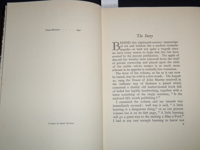 1930 CHARACTERS AND OBSERVATIONS 18TH CENTURY MANUSCRIPT - FIRST EDN - KD 5523P