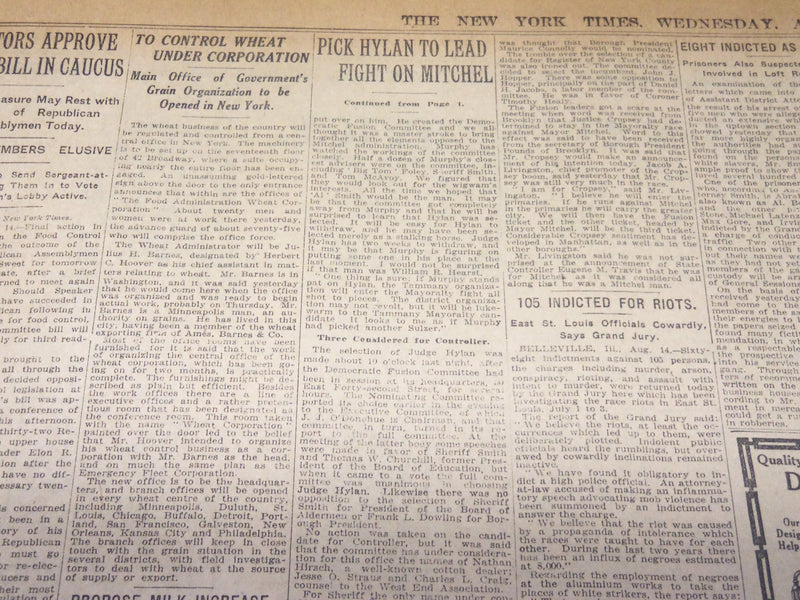 1917 AUGUST 15 NEW YORK TIMES - JUDGE HYLAN TO HEAD TICKET - MITCHEL - NT 8512