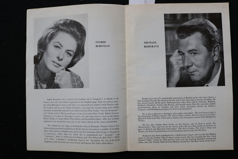 1965 A MONTH IN THE COUNTRY PROGRAM-CAMBRIDGE THEATRE- MICHAEL REDGRAVE- K 2386
