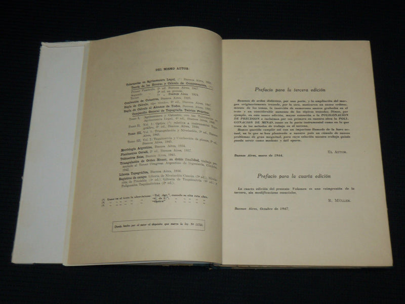 1947 TEODOLITOS Y POLIGONACION HARDCOVER BOOK BY ROBERTO MULLER - KD 7419