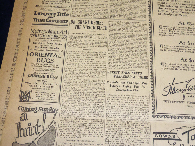 1923 FEBRUARY 12 NEW YORK TIMES - DR. GRANT DENIES THE VIRGIN BIRTH - NT 7987
