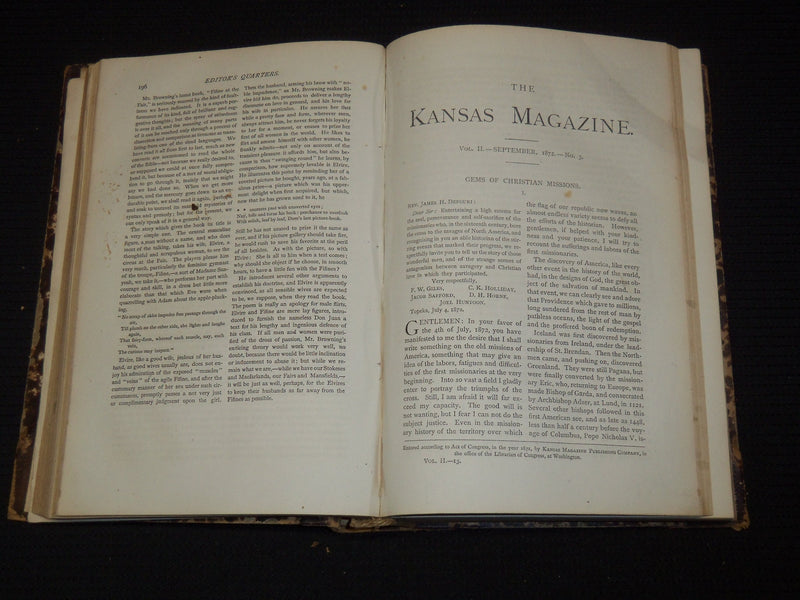 1872 JULY-DECEMBER THE KANSAS MAGAZINE BOUND VOLUME NO. 2 - KD 5633H