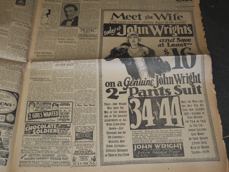1928 FEBRUARY 16 LOS ANGELES EVENING EXPRESS NEWSPAPER EDDIE FOY DEAD - NP 748