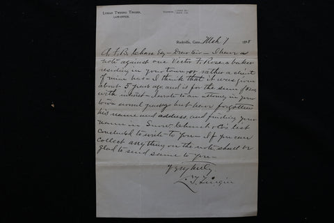 1898 LYMAN TWININ TINGIER LAW OFFICE LETTER - ROCKVILLE, CONNECTICUT - K 2411