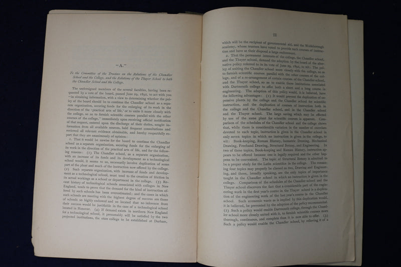 1893 DARTMOUTH COLLEGE - RELATION OF COLLEGE AND SCHOOLS - SOFTCOVER - K 1402