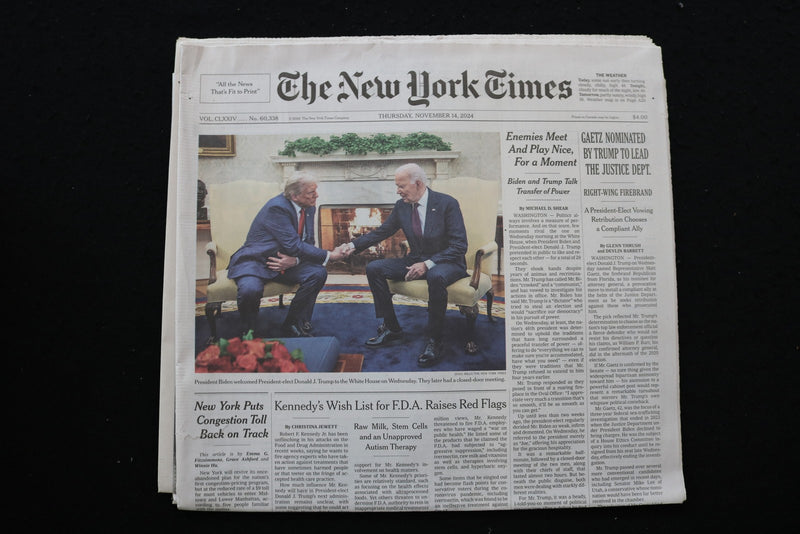 2024 NOVEMBER 14 NEW YORK TIMES - GAETZ NOMINATED BY TRUMP TO LEAD JUSTICE DEPT.