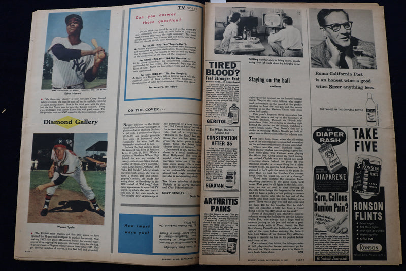 1957 SEP 15 SUNDAY NEWS COLOROTO MAGAZINE - BARBARA NICHOLS - BASEBALL - E 22795