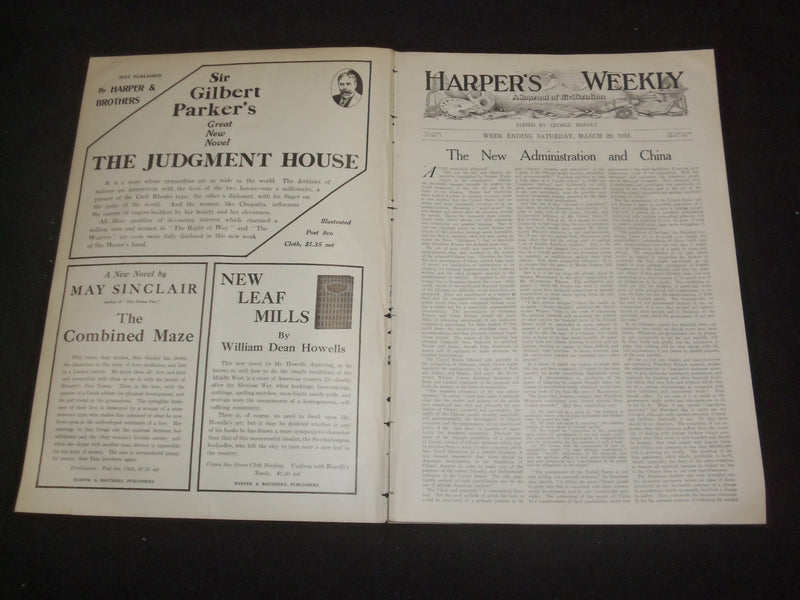 1913 MARCH 29 HARPER'S WEEKLY MAGAZINE - NEW ADMINISTRATION AND CHINA - ST 6382