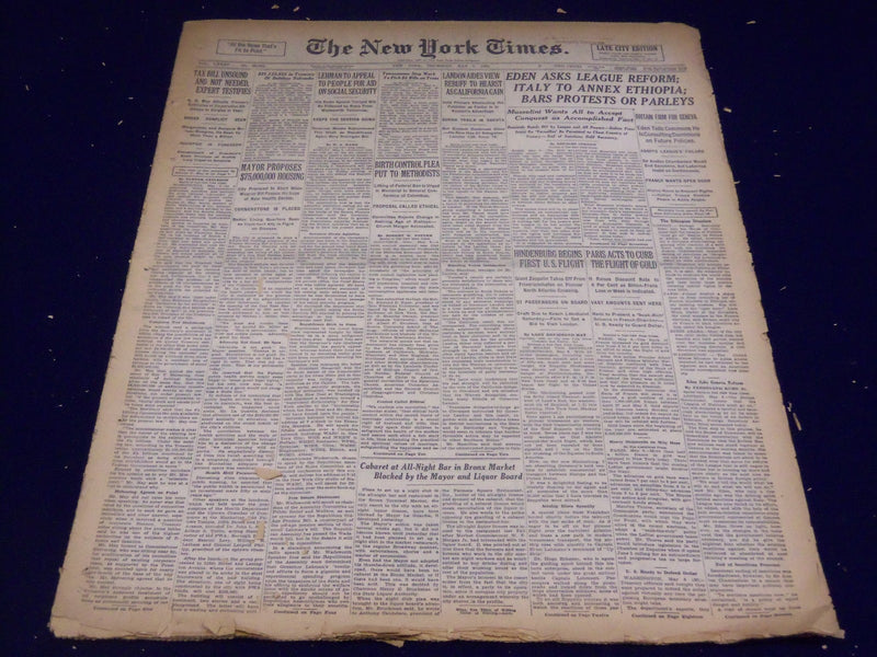 1936 MAY 7 NEW YORK TIMES - ITALY TO ANNEX ETHIOPIA - NT 2110