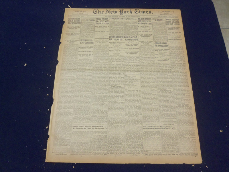 1923 SEP 29 NEW YORK TIMES - PAPYRUS HERE FOR $100,000 RACE - NT 9359