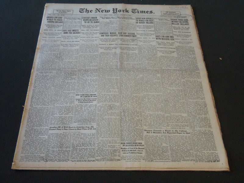 1921 AUG 5 NEW YORK TIMES - CARUSO'S WIDOW WANTS ESTATE GO TO GLORIA - NT 6484