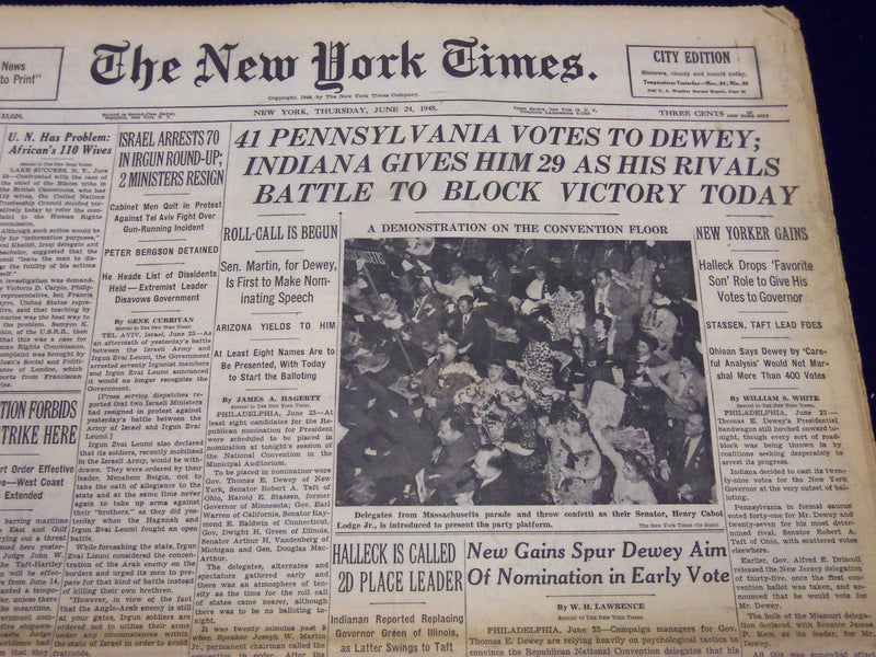 1948 JUNE 24 NEW YORK TIMES - PENNSYLVANIA VOTES TO DEWEY - NT 149