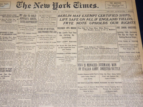 1915 JUNE 29 NEW YORK TIMES - BERLIN MAY EXEMPT CERTIFIED SHIPS - NT 7705
