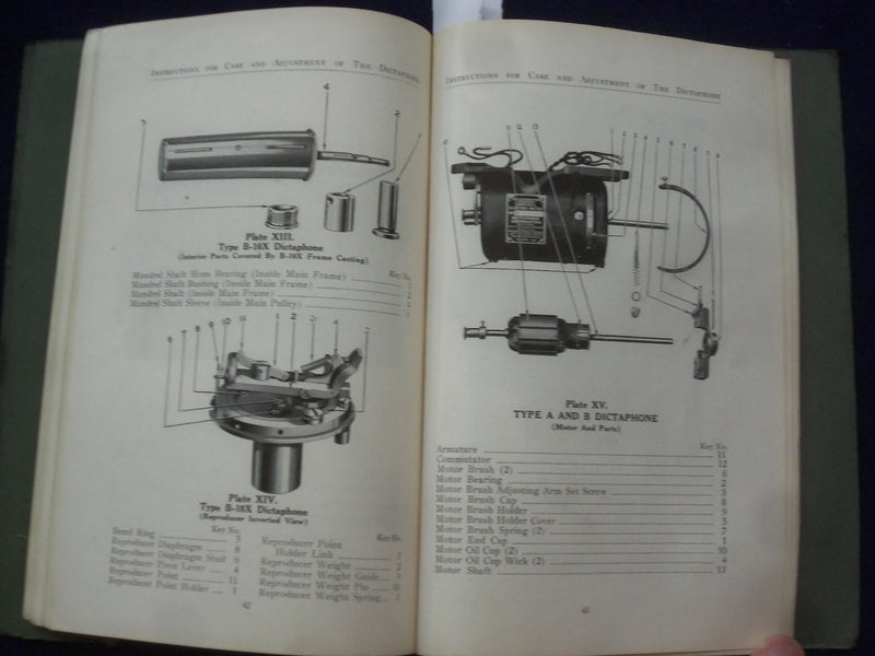 1930 INSTRUCTIONS FOR CARE & ADJUSTMENT OF THE DICTAPHONE SOFTCOVER BOOK -J 9608