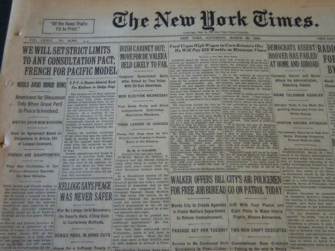 1930 MARCH 29 NEW YORK TIMES - IRISH CABINET OUT MOVE FOR DE VALERA - NT 5691