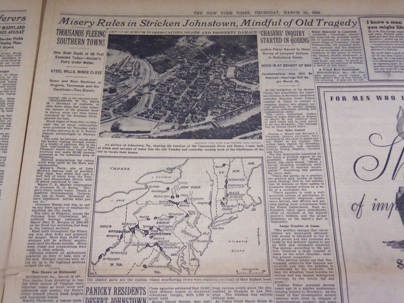 1936 MAR 19 NEW YORK TIMES - JOHNSTOWN DESERTED, PITTSBURGH IN DARKNESS- NT 1849