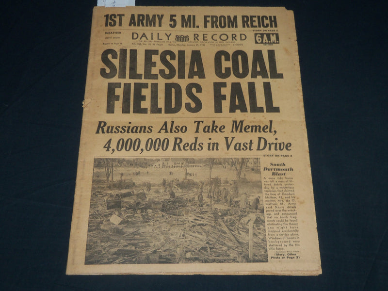 1945 JANUARY 29 BOSTON DAILY RECORD NEWSPAPER -SILESIA COAL FIELDS FALL- NP 4884